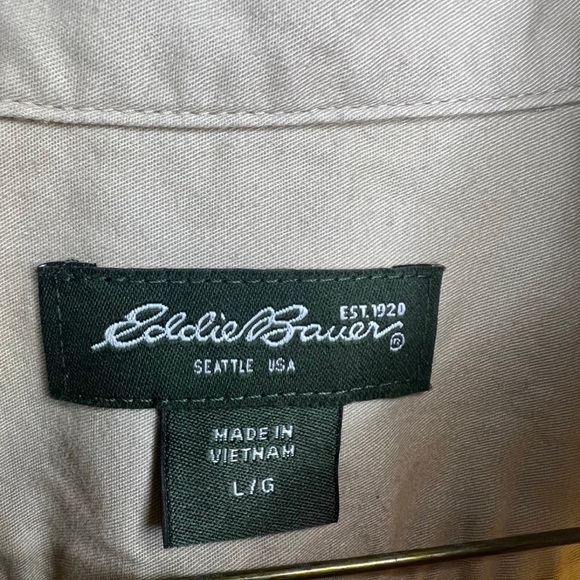 Eddie Bauer Shirt Men's Large Tan Short Sleeve Casual Button Down - Picture 7 of 9